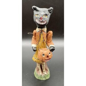 Vtg 80s 90s Halloween Polliwoggs Black Cat Fig Carrying Prim Folk Art Jointed
